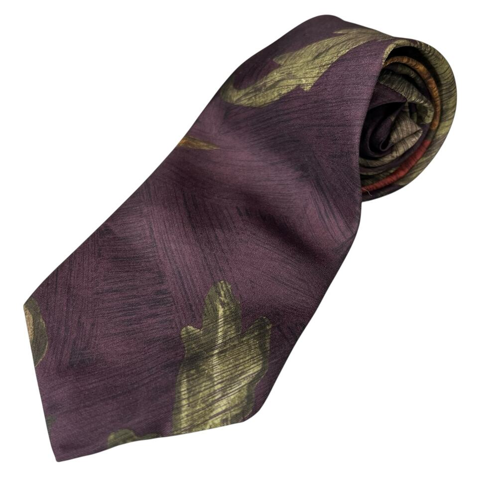 Italian All Silk Handmade‎ Neck Tie Mens Purple Abstract Leaf Timeless Classic